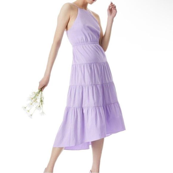 Alice + Olivia NWT Hartley Open Back Tiered Midi Dress in Lilac Size 8 - Picture 4 of 12